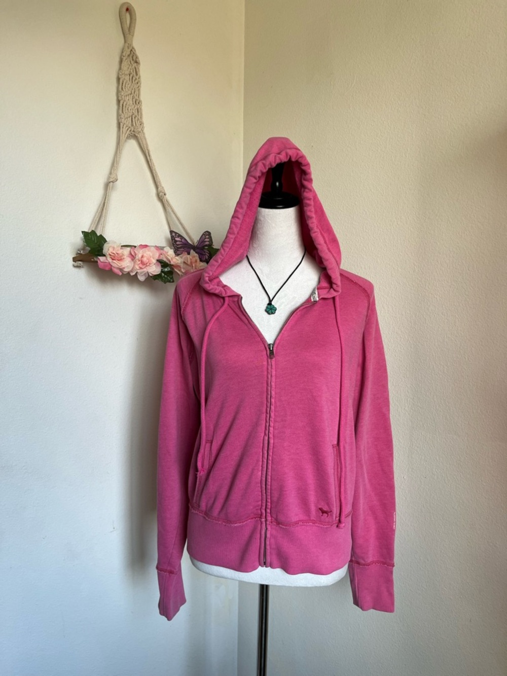 Y2K Victoria's Secret Hot Pink Zip-Up Hoodie size L